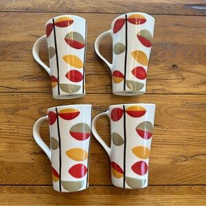 Pier One Tall Graphic Leaves Coffee Mugs set of four EUC